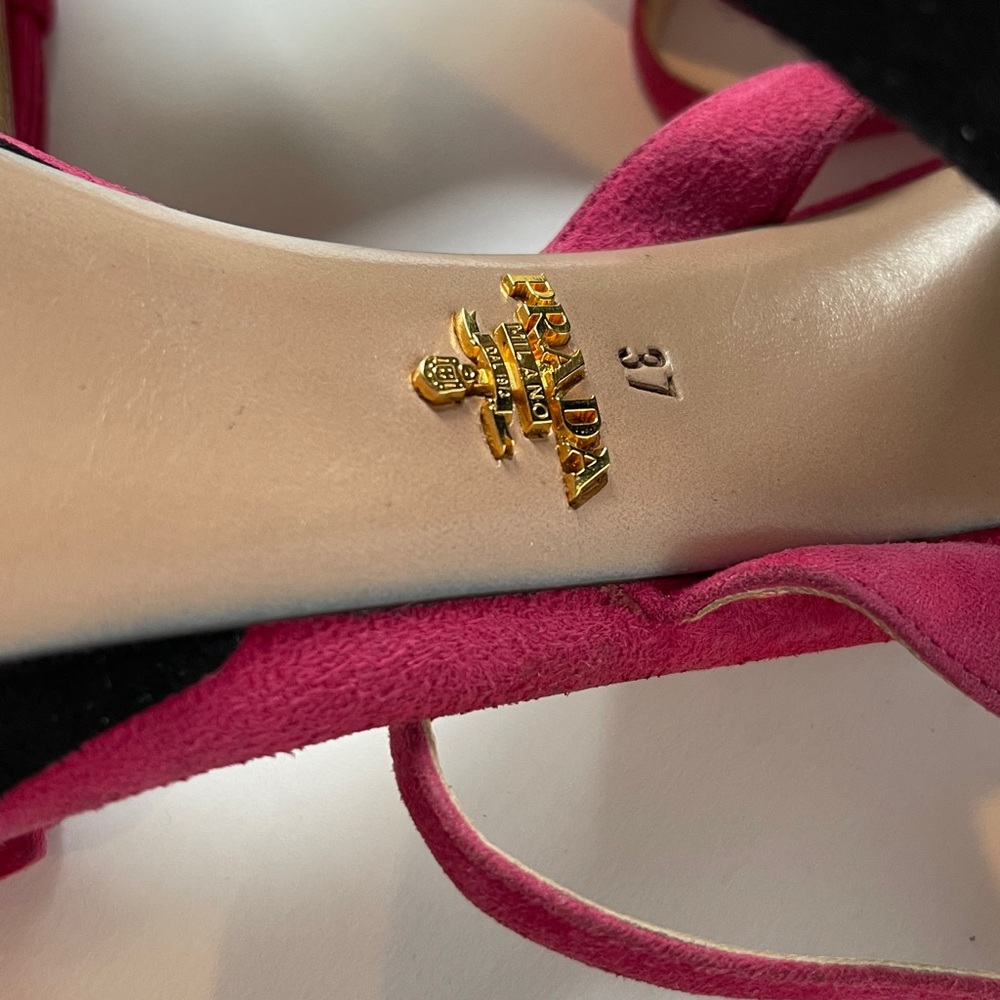 Prada Pink Suede Platform Sandals with Black Block Heel no box - Picture 6 of 10